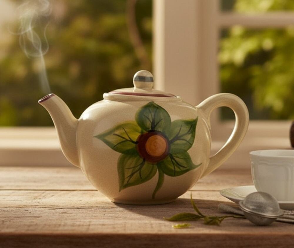 Heritage Stoneware Teapot Hand Painted Flower Brown #378/600 Fired Twice